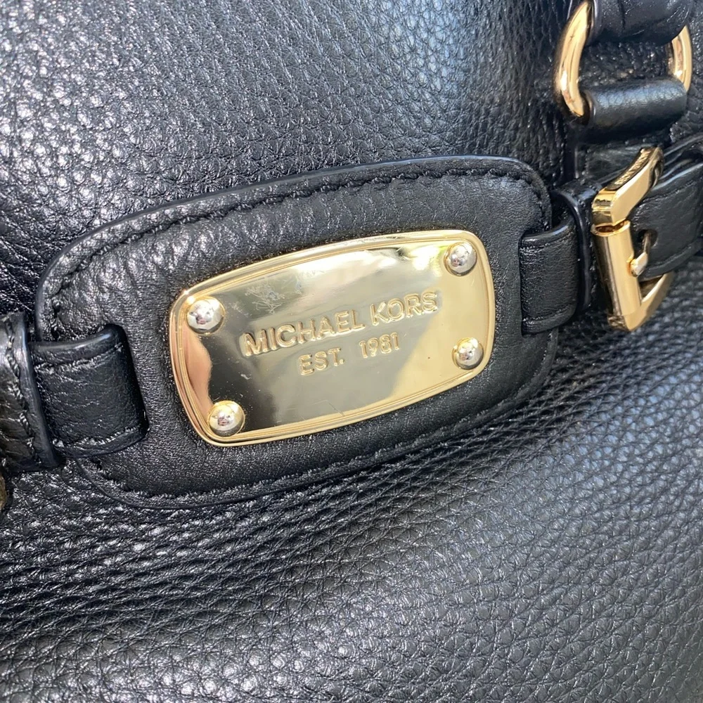Michael‎ Kors Hamilton Black Satchel with Gold Accents - Picture 2 of 6